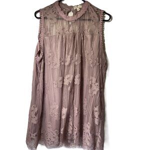 Paper + Tee Women’s 3X Mauve (Pink/Lavender) Lace Sleeveless Top/Tunic